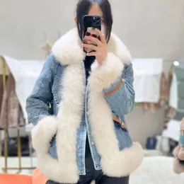 Haining 2023 Winter Fox New Fox Fur Women's Short Denim Coat Top Goose Down Trend 935954