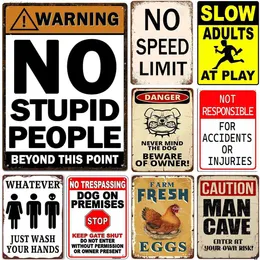 Metal Painting Vintage Warning Metal Tin Signs No Stupid People Beyoud this Point Wall Decor for Home Bars Garage Cafe Club Man Cave Pubs Retro T240309