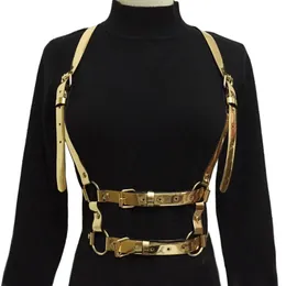 Punk Harajuku ORing Strumpfbänder Farbe Leder Körper Bondage Käfig Bildhauerei Harness Taille Gürtel Riemen Hosenträger Gold Silber 240309