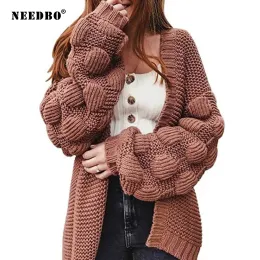 Sweaters Needbo Kadınlar Büyük Boy Hardigan Örme Sarılar Uzun Sonbahar Açık Ön Örgü Tanımsız Vintage Kadın Sweaters 2021