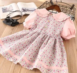 INS Kids Girls Floral Dreases Turndown Collar Cotton Summer Short Sleeve Princess 드레스 아기 옷 M17167489607