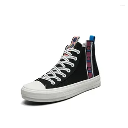 Casual Shoes Girls Uczniowie wysoko na płótnie kobiety Sneaker Kobieta Flat Sport School Black Lace Up Wulcanized All Match