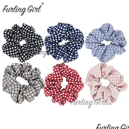 Accessori per capelli Furling Girl 1Pc Polka Dots Design Tessuto chiffon Capelli Scrunchy Porta coda di cavallo Cravatte Gum Drop Consegna Prodotti per capelli Dhe0B