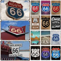 Metal Painting Vintage 66 Route Tin Painting Metal Signage Car Club Garage Bar Wall Art Decorative Sign Poster Modern Home Decor Iron Painting T240309