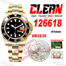 41 126618 VR3235 Orologio automatico da uomo Clean CF Oro giallo Lunetta in ceramica Quadrante nero Bracciale in acciaio 904L Super Edition Stessa scheda di garanzia seriale Puretime Starbucks