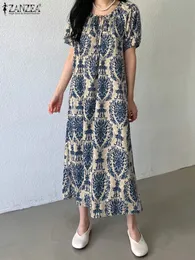 Zanzea semester sommar maxi klänning kvinnor mode kort ärmskåpa vintage tryckt bandage o-hals sundress casual lös vestidos 240307