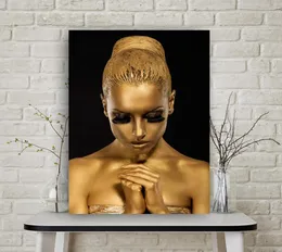 Afrykańska złota kobieta plakat ścienna malowanie płótna malarstwo abstrakcyjne portret obraz HD Drukuj do salonu dekoracja domu cuadros3761557