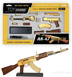 Gun Toys 1 3 Pistol Gun Model Detachable Assemblable Mini AK47 Rifle Wooden Handle Gold-plated Pendant Gun For Adult Kids Gift T240309