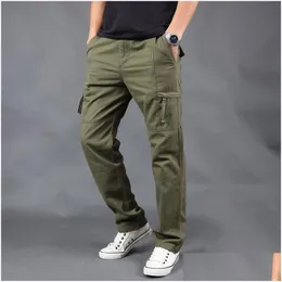 Calças masculinas primavera outono calças de carga casual baggy regar calças de algodão masculino combate tático calça com zíper gota entrega app dhr94