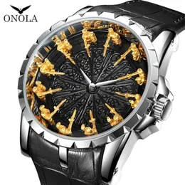 Брендовые уникальные кварцевые часы ONOLA, мужские роскошные кожаные часы из розового золота, крутой подарок для мужчин, модные повседневные водонепроницаемые часы Relogio Masculino 2259p