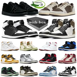 With Box jumpman 1 basketball shoes 1s j1 low sneakers womens Reverse Mocha Olive Black Phantom Satin Bred Royal Reimagined Celadon UNC men trainers sports