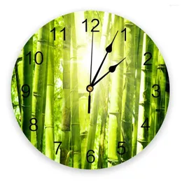 壁時計竹の森の日光グリーン植物リビングルーム時計丸い装飾ホームベッドルームキッチンの装飾