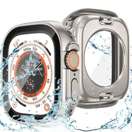 360 capa à prova d'água completa para Apple Watch Ultra 2 9 7 8 45mm 41mm 49mm 44mm 40mm Protetor de tela de vidro capa protetora para iWatch 4 5 SE 6