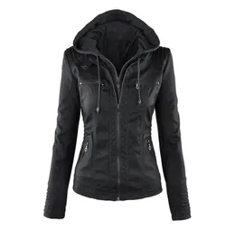 Plus Size Giacca da moto Streetwear Donna Cappotto con cerniera Felpa con cappuccio Capispalla da donna in ecopelle PU Giacca invernale Cappotto invernale3699177