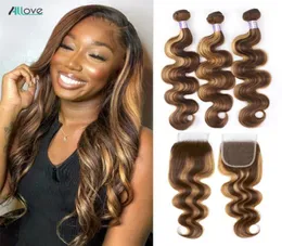 Allove Highlight 427 Body Wave Straight Brasilian Hair Weave Wefts Loose Deep Curly Human Hair Bundles Brown Color 350 Virgin Ext2729722