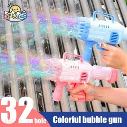 Gun Toys 32 Loch Seifenblasenpistole Kinderspielzeug Rakete Seifenblase Maschinengewehre Automatisches Gebläse Tragbare Pomperos mit Lichtspielzeug für Kinder Geschenk T240309