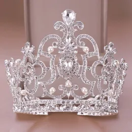 Barocco vintage cristallo perla grande diadema corona diadema regina re testa gioielli diademi nuziali accessori per capelli da sposa ornamenti 240305