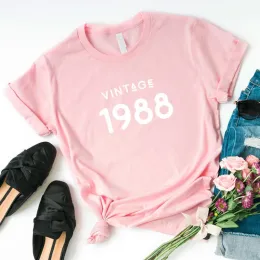 Camisetas originais 1988, camisetas femininas de algodão, 36º presente de aniversário, 36 anos de idade, camiseta de algodão, mãe, esposa, filha, presentes femininos, camiseta gráfica