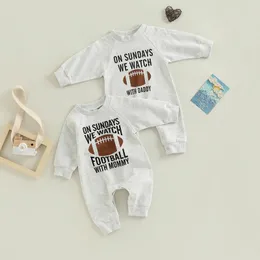 -09-09 Lioraitiin 0-18M born Infant Baby Girl Boy Romper Letter No Sundays We Watch Football With Daddy Mommy Jumpsuit 240308