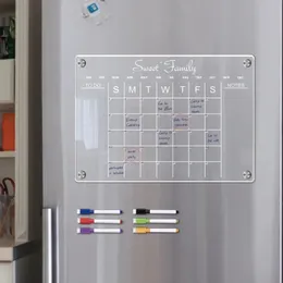 Ímã de geladeira adesivo calendário planejador semanal magnético seco apagável quadro branco programação transparente acrílico geladeira mensagem menu 240228