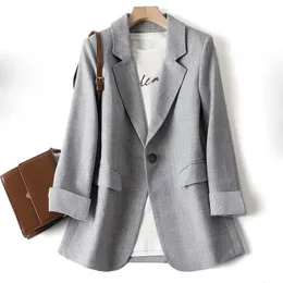 レディースロングスリーブスプリングカジュアルブレザーファッションビジネス格子縞のスーツ女性ワークオフィスジャケットコートS6XL 240305