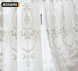 Cortina transparente voile europeia para janela, quarto, cortina de renda, tecidos bordados, cortina de tule branco para sala de estar 2107122292968