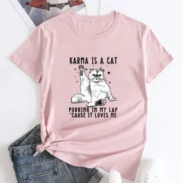 Футболка Karma Is A Cat, рубашка с милым мехом, футболка в подарок маме, футболки с рисунком забавного котенка, топы