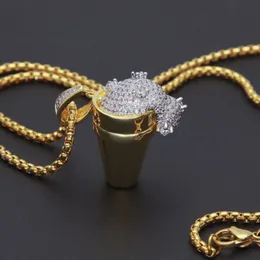 Mens Hip Hop Necklace Jewelry Ice Cream Styrofoam Cup Iced Out Pendant Hiphop Necklace25h