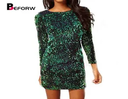 Sexig klubbklänning Fashion Green paljett Kvinnor klänningar Slim Backless BodyCon Party Nightclub Mini Vintage Dress Vestido Lentejuelas Y25829624