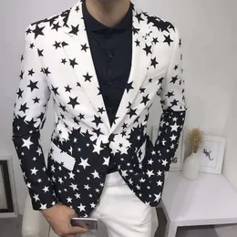 Star Print Slim Fit Blazers Mens Club Dress Groom Tuxedo Mens Supal Wedding Pllay Suct Jacket Mostume Homme 240306