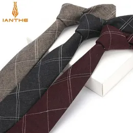 Ianthe 6cm masculino terno gravata clássico xadrez gravata formal negócios bowknots laços masculino algodão magro gravatas estreitas cravat1247b