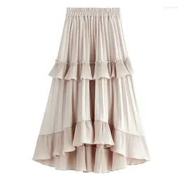 Skirts Autumn Pleated Skirt High Waist Irregular Hem Flouncing Women Long Saia White Faldas Jupe Femme