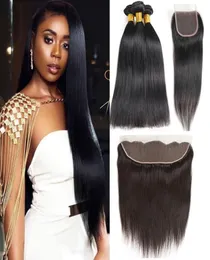 36 38 40 inches Human Remy Hair Straight Bundles with Lace Closure Frontal Brazilian Virgin Body Deep Water Wave Afro Jerry Kinky 7236544