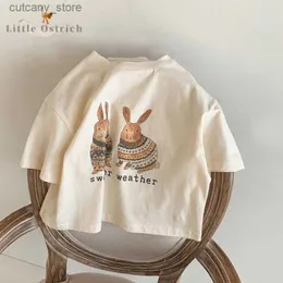 T-shirts Newborn Baby Girl Boy Rabbit Print Cotton T-shirt Summer Child Sweatshirt Short Sleeve Casual Pullover Easter Baby Clothes 9M-7Y L240311