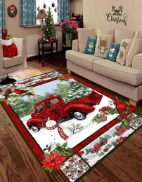 Boże Narodzenie Czerwona ciężarówka Śnieżne Living 3D Drukowane dywaniki MAT Antislip Duże dywanik Dekoracja domu 2110261772597