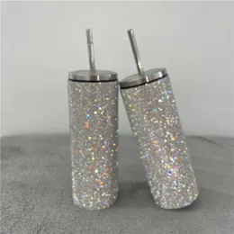 20oz bling diamante garrafa térmica copo de café com palha garrafa de água de aço inoxidável tumblers caneca menina feminino presente 2110132436