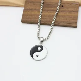 Pendant Necklaces Punk Hiphop Tai Chi Yin Yang Eight Trigrams For Women 70CM Long Chain Black White Enamel Collar Friend Gift