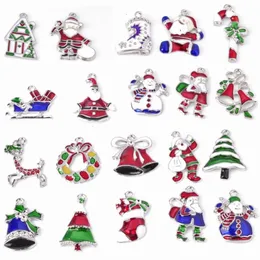 Christmas Whole lots 20PcsXSilvertone Mix Unique Enamel Christmas Charms Pendants EKmix1278I