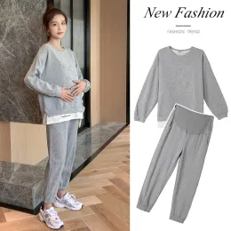 Capris 209 Spring Autumn Sports Casual Cotton Maternity Clothing Set Sweatshirt Bully Pants Suits kläder för gravida kvinnor Graviditet