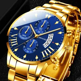 Armbandsur 2021 herr mode Uhren Luxus Gold Edelstahl Quarz Armbanduhr sätt affärssammantå Kalender Uhr Relogio Masculino332f
