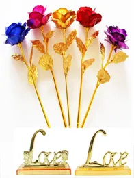 Mode guldfolie pläterad ros konstgjord lång stam blomma kreativa gåvor för älskare bröllop jul valentiner mödrar dag hem d1560953