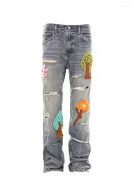 Jeans da donna Design Estetica Pantalones Mujer Fiore Patchwork Foro Vita alta Streetwear Donna Slim Y2k Harajuku Abbigliamento vintage