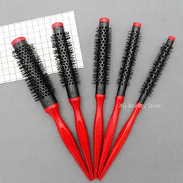 5pcs/set red wood Round Barrel Hair Comb Comb Hair Stylingヘアブラシナイロン櫛シリンダー巻き毛ヘアアルミチューブサロンツール240229