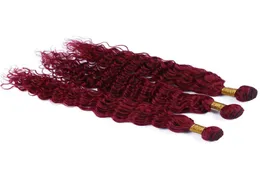 Burgundy bakire brezilya insan saç örgüsü 3pcs sıkı derin kıvırcık şarap kızıl saç örgüsü 99J Kinky Curl Saç Bundle5361379149215