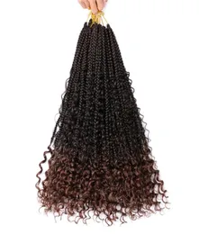 22 Inch Synthetic River Box Braids Hair With Curly End Hair Extensions Goddess Crochet 12 rootspack Bohemian With Curl Ends LS346033270