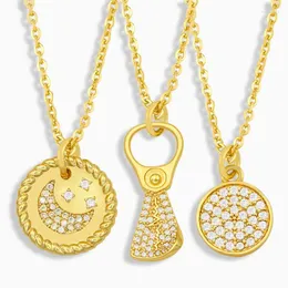 ペンダントネックレスFlola White Stone Moon and Star Necklace for Women CZ Pave Rhinestone Round Goldメッキジュエリーギフトnkeu61