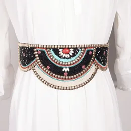 Boho étnico feminino cinto elegante design de luxo vestidos acessórios espartilho cinto goth retro colorido concha contas cintura larga 240309