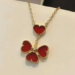 VanCF Necklace Luxury Diamond Agate 18k Gold Four Leaf Flower Necklace V Gold Thickened Plated Gold Red Agate Four White Fritillaria Pendant Chain