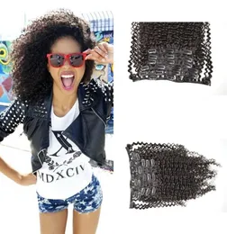 7pcsset 100 Human remy clipin extensions Afro Kinky Curly Real Clip on Hair Extension 4A4B4C Geasy440660