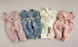 New Born Baby Clothes Backless Striped Ruffle Pagliaccetto Tuta Tuta Vestiti Baby Girl Girl Pagliaccetto bambini tuta da bretella DA2547990290